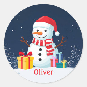 Snowman Cute Personalized Christmas Holiday Classic Round Sticker