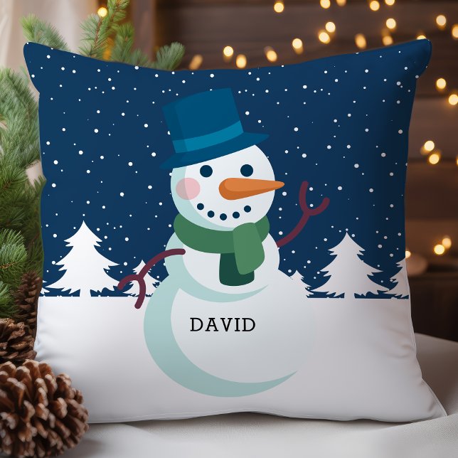 Snowman Dad Personalised Name Christmas Holiday Cushion (Creator Uploaded)