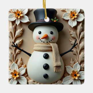 Snowman Daisy Christmas Ceramic Ornament