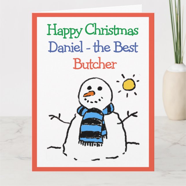 Snowman Design Happy Christmas to a Butcher Card (Front)