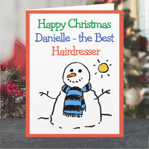 Snowman Design Happy Christmas to a Hairdresser Card
