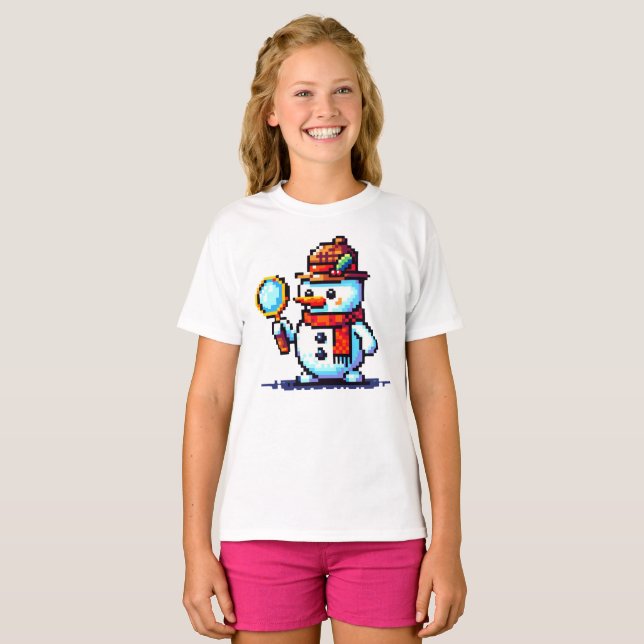 Snowman Detective: 8-Bit Winter Mystery T-Shirt (Front Full)