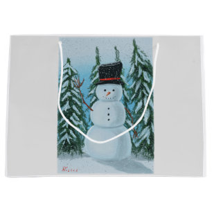 Snowman digital painting large gift bag