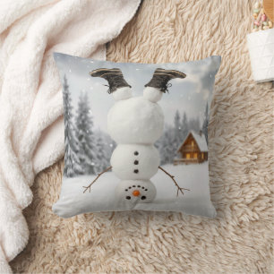 Snowman Doing a Headstand  Cushion