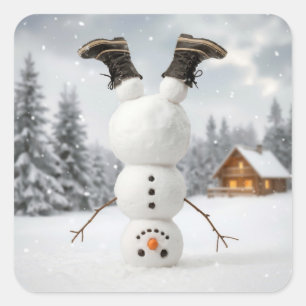 Snowman Doing a Headstand Square Sticker