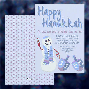 Snowman Dreidels Blue Cute Celebrate Hanukkah Holiday Card