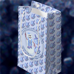 Snowman Dreidels Fun Blue Pattern Cute Hanukkah Small Gift Bag