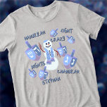 Snowman Dreidels Funny 8 Crazy Nights Hanukkah Tri-Blend Shirt<br><div class="desc">Personalise this funny Hanukkah T-Shirt as a cute gift or maybe for yourself! A happy Jewish snowman waves hello in the centre of the design with seven matching blue and purple dreidels of varying sizes dance around him. Sprinkled in among the dreidels are words in a dark blue whimsical handwritten...</div>