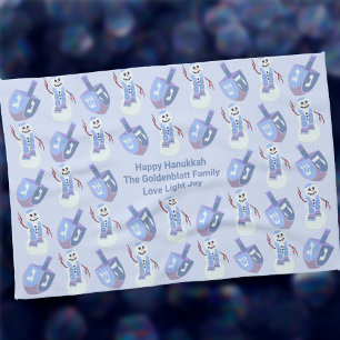 Snowman Dreidels Hanukkah Custom Challah Cover Tea Towel
