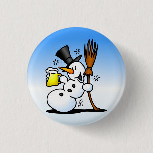 Snowman drinking a beer 3 cm round badge