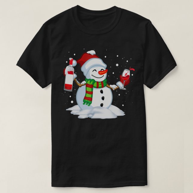 Snowman Drinking Red Wine Funny Partner Matching C T-Shirt (Design Front)