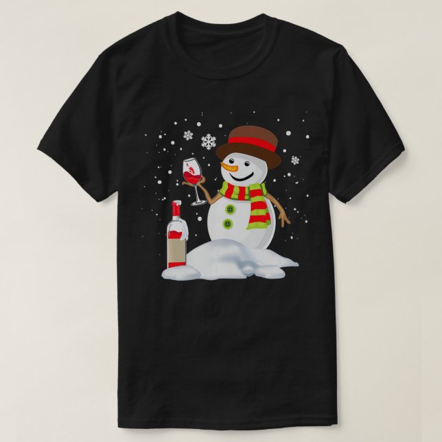Snowman Drinking Red Wine Funny Partner Matching C T-Shirt (Design Front)