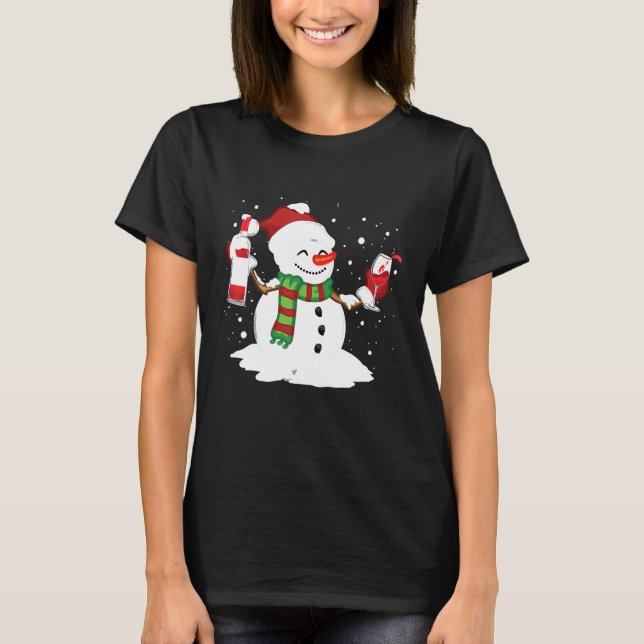 Snowman Drinking Red Wine Funny Partner Matching C T-Shirt (Front)