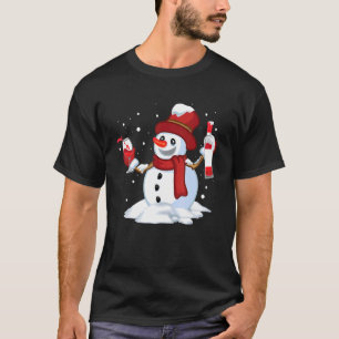 Snowman Drinking Wine Christmas Wine Glass Red Win T-Shirt