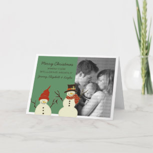 Snowman Duo Holiday Card, Green Card