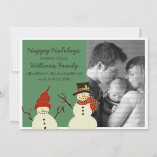 Snowman Duo Holiday Flat Card, Green Card