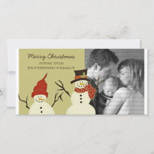 Snowman Duo Holiday Photo Card, Sage