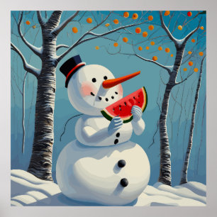Snowman eats watermelon poster