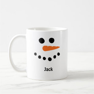 Snowman face coffee mug. Personalise with name. Mug