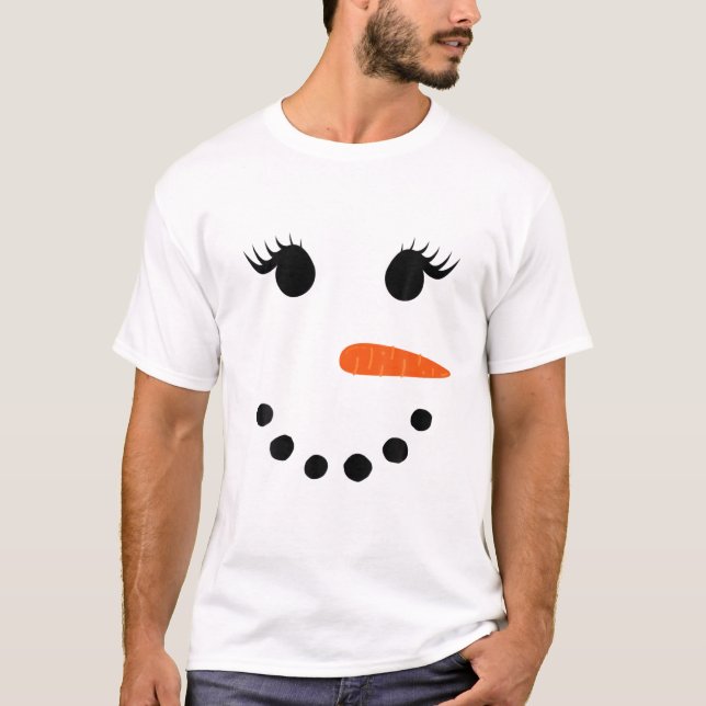 Snowman Face For Women Eyelashes Glasses Christmas T-Shirt (Front)
