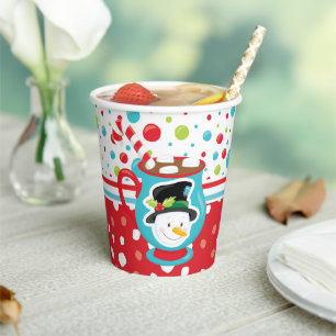 Snowman face hot cocoa colourful fun Christmas Paper Cups