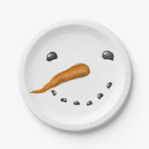 Snowman face paper plate