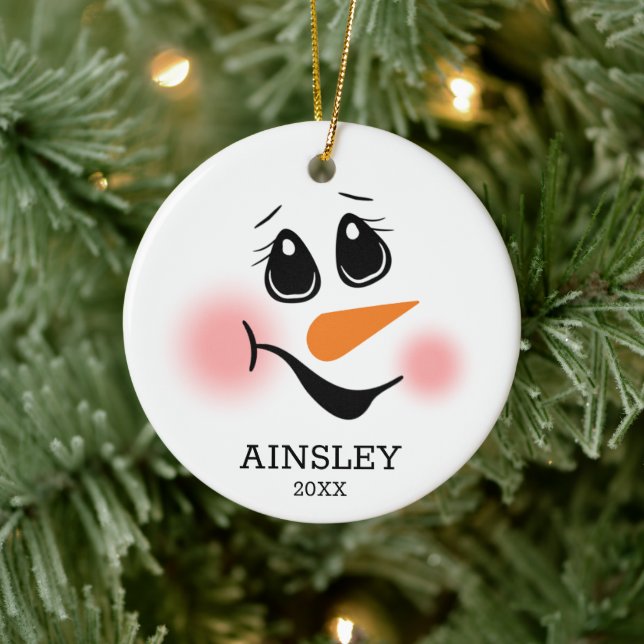 Snowman Face Photo Ceramic Tree Decoration (Tree)