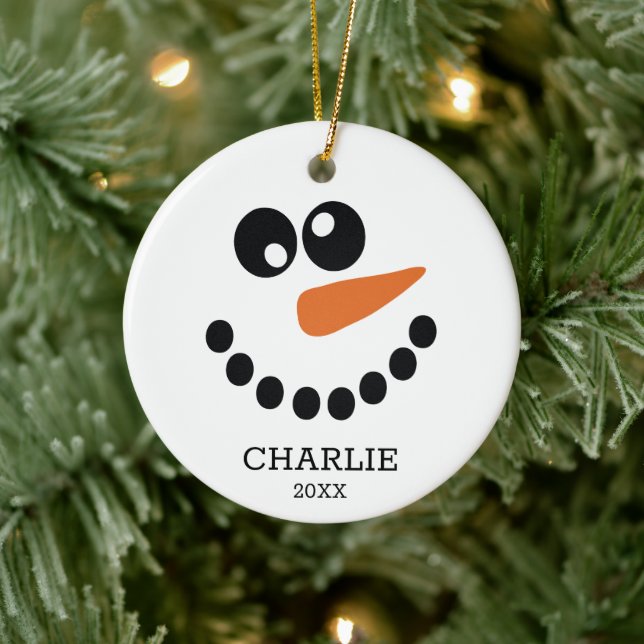 Snowman Face Photo Ceramic Tree Decoration (Tree)