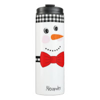 Snowman Face Purple Bowtie Black Buffalo Plaid 