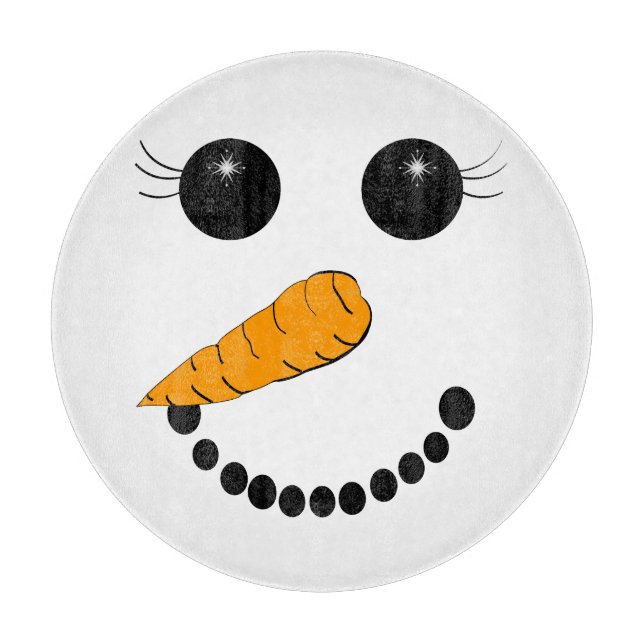 Snowman Face Round Glass Cutting Board (Front)