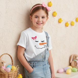 Snowman Face Smile Pink Ribbon T-Shirt