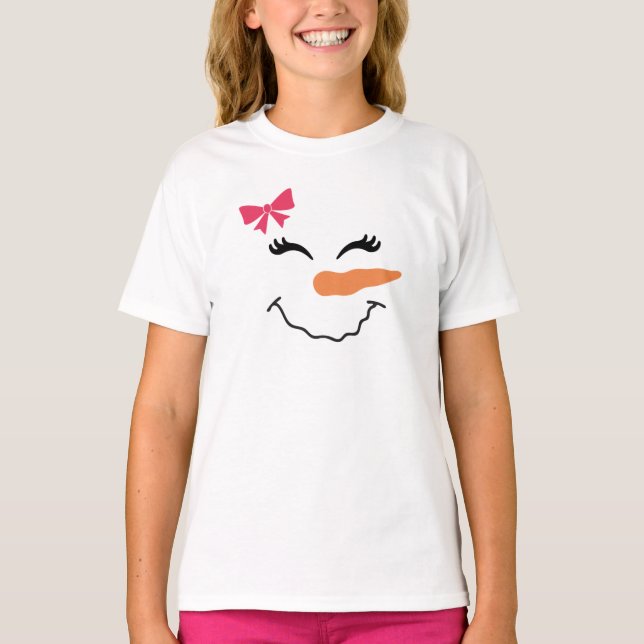 Snowman Face Smile With Ribbon T-Shirt for Kids (Front)