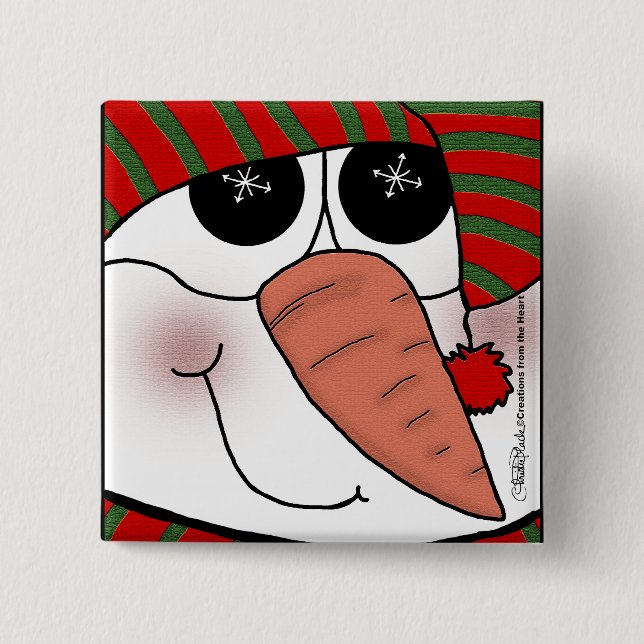 Snowman Face Snowflake Sparkle 15 Cm Square Badge (Front)