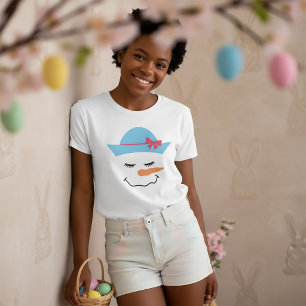 Snowman Face With Blue Hat T-Shirt for Kids