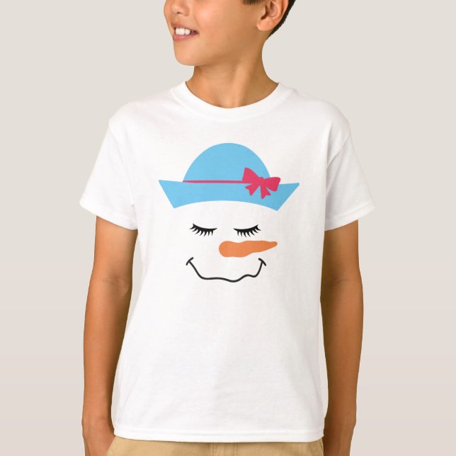 Snowman Face With Blue Hat T-Shirt for Kids (Front)