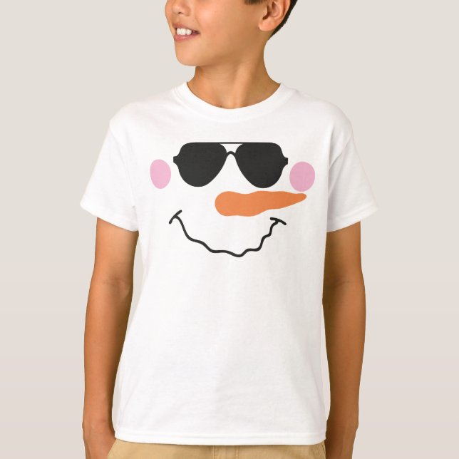Snowman Face With Glasses T-Shirt for Kids (Front)