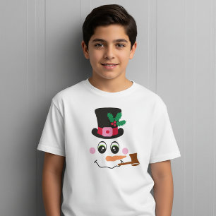 Snowman Face With Hat and Pipe T-Shirt for Kids