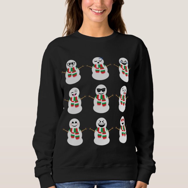Snowman Faces Characters Cute Christmas Sweatshirt (Front)