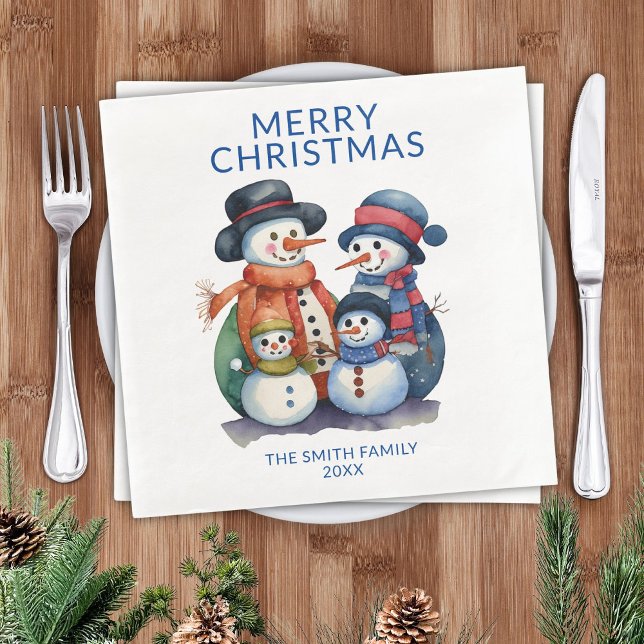 Snowman Family Blue Christmas Party Napkin (Creator Uploaded)