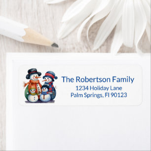 Snowman Family Blue Return Address