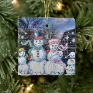 Snowman Family Ceramic Ornament