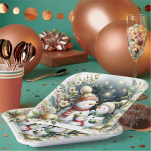 Snowman Family Christmas Paper Plate