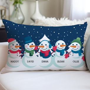 Snowman Family Christmas Personalised Name Holiday Lumbar Cushion