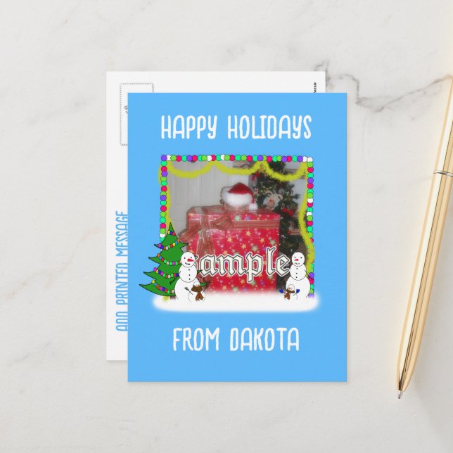 Snowman Family Christmas Photo Frame Holiday Postcard (Front/Back In Situ)