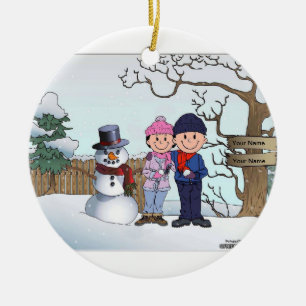 Snowman Family - Couple Ceramic Tree Decoration