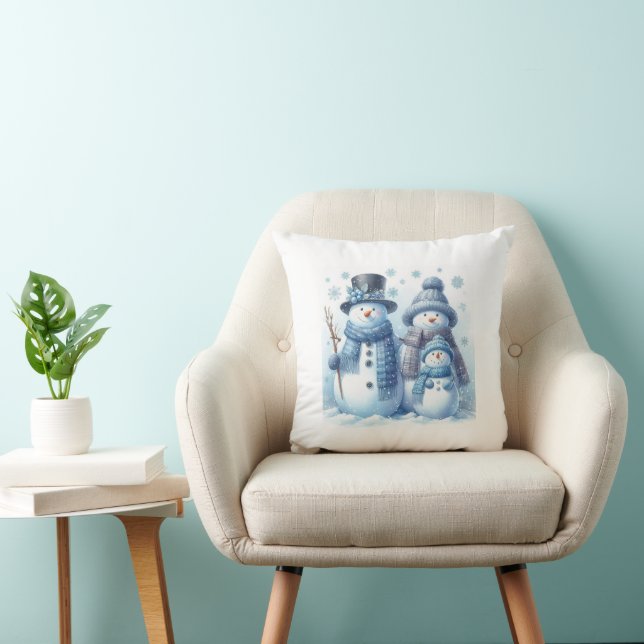 Snowman Family Double Sided Pillow - 2 Images (Chair)