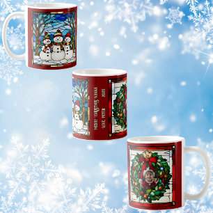 Snowman Family Faux Stained Glass Coffee Mug