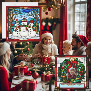 Snowman Family Faux Stained Glass Customisable 