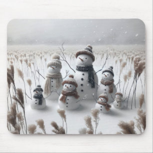 Snowman Family In Country Field Mouse Pad