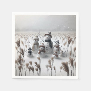 Snowman Family In Country Field Napkin